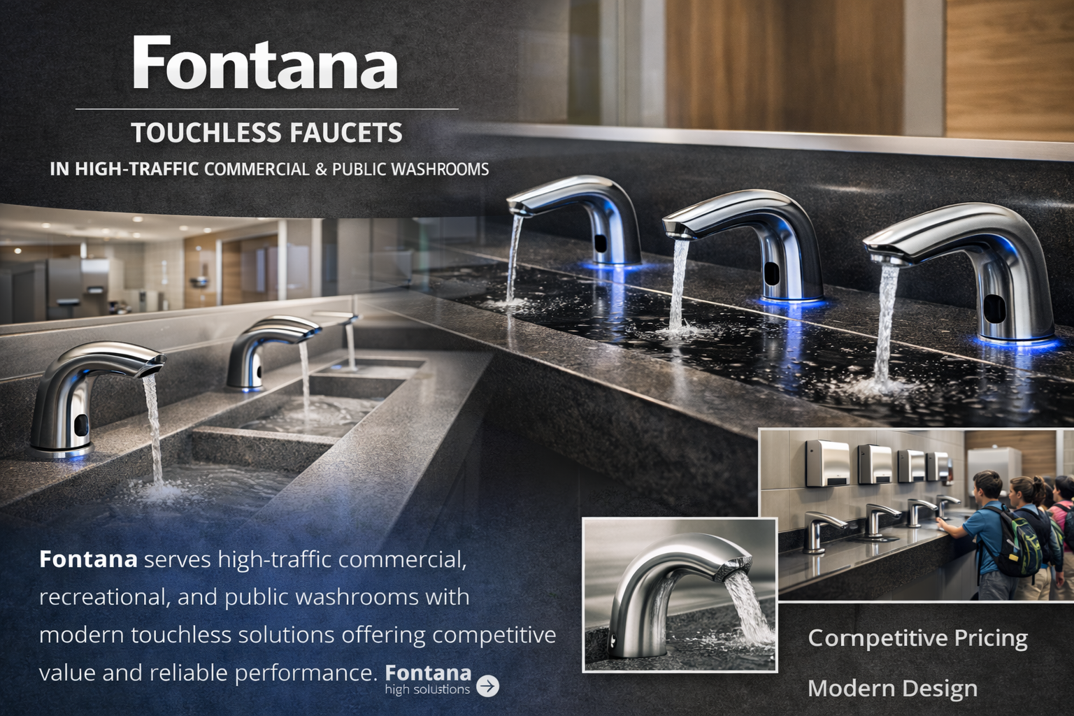Fontana touchless faucets in high-traffic commercial and public washrooms